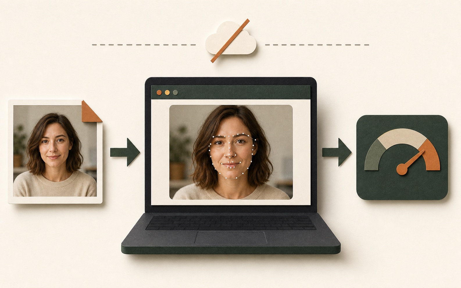 Face age calculator interface analyzing a portrait in the browser